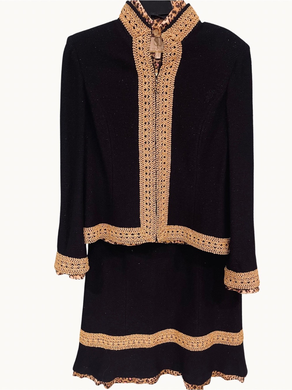 St. John Couture Black and Gold jacket and skirt embellished set